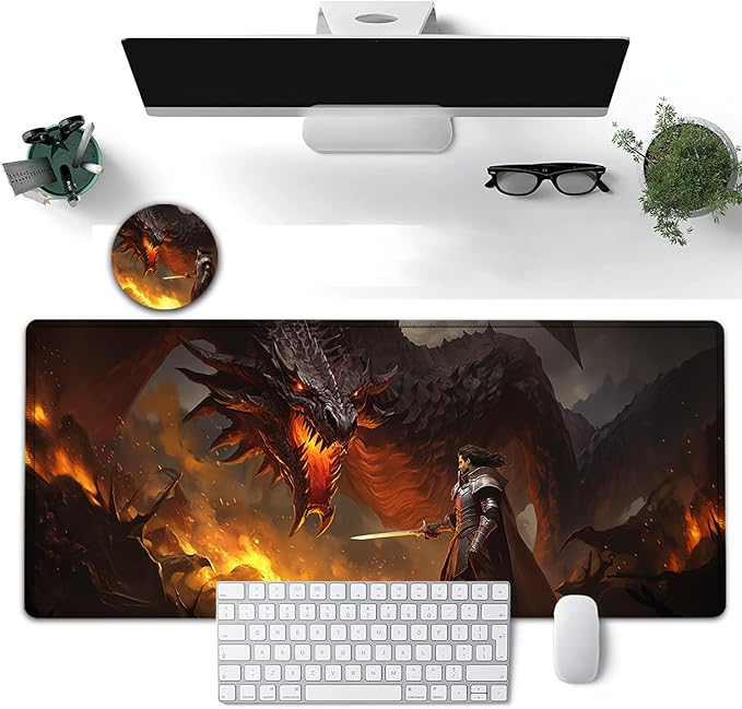 Large Mouse Pad, 31.5 x 11.8in Extended Gaming Mouse Pad with Stitched Edges, XXL Mousepad Protector Non Slip Rubber Base for Office & Home Writing Mat, Games Dragon vs Samurai Pattern Black Desk Mat