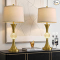 Oneach 28.5" Gold Table Lamps Set of 2, Tall Luxury Bedside Lamps with Night Light, USB A+C Charging Ports, Elegant Metal Nightstand Lamps for Bedroom Office End Table Decoration