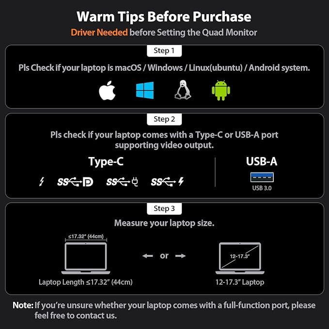 KYY Laptop Screen Extender for Laptop, 15.6" Quad Portable Monitor, 1080P Triple Screen Laptop Monitor Extender, One Cable Connection, Alloy Body, Auto Rotation, for 12–17.3” Laptops, X90G