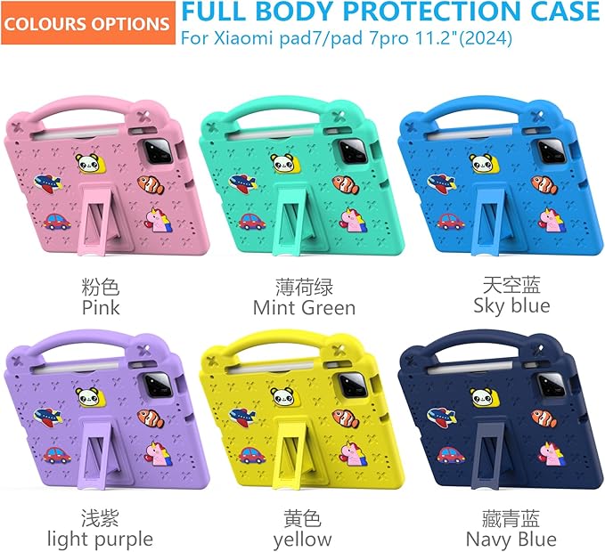 AKABEILA Compatible with Xiaomi Pad 7/Xiaomi Pad 7 Pro 11.2 inch 2024/Xiaomi Pad 8 2025 11.2 inch Tablet Case, Kids Friendly Universal Protective Case with Shoulder Strap & Stand Handle Sky Blue