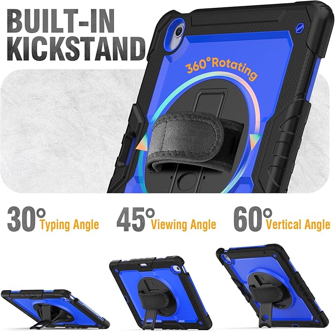 HXCASEAC Rugged Case for iPad Air 11 inch M4 M3 M2 (2026 2025 2024), Heavy Duty Protective Design with Pencil Holder, Screen Protector, Rotating Stand, Hand Strap, for iPad Air 11 Hard Case (Blue)