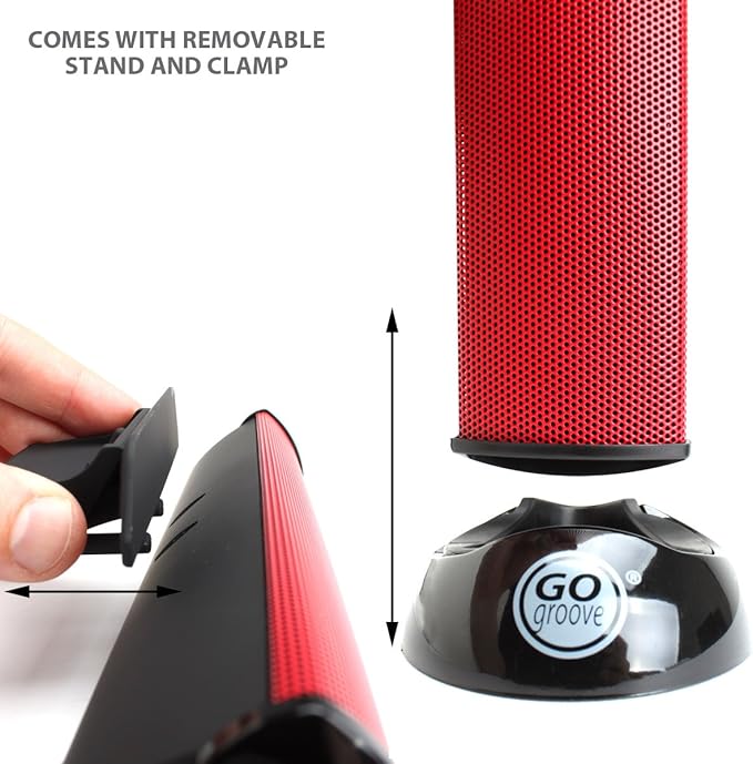 GOgroove SonaVERSE USB Speakers for Laptop Computer - USB Powered Mini Sound Bar with Clip-On Portable External Speaker Design for Monitor, One Cable for Digital Audio Input and Power (Red)