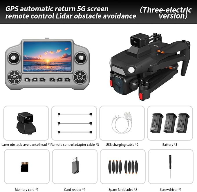 Drones with 8k Camera for adults 4k video,Drone with 4.5-inch LCD High-definition Large Display Screen Remote Control Quadcopter,3 Batteries, 5G HD Brushless GPS Drone Auto Return, Obstacle Avoidance 360 (Black)