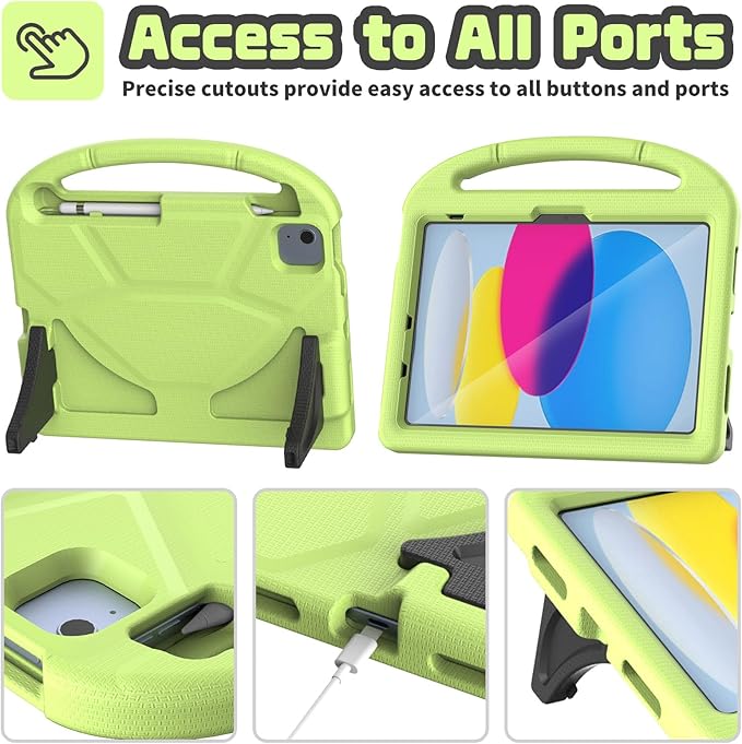 YIHE Kids Case for iPad (A16) 11th Generation 11 Inch 2025 & iPad 10th Generation 10.9 inch 2022, with Built-in Screen Protector and Stable Stand, Full Body Shockproof Protective Cover - Light Green