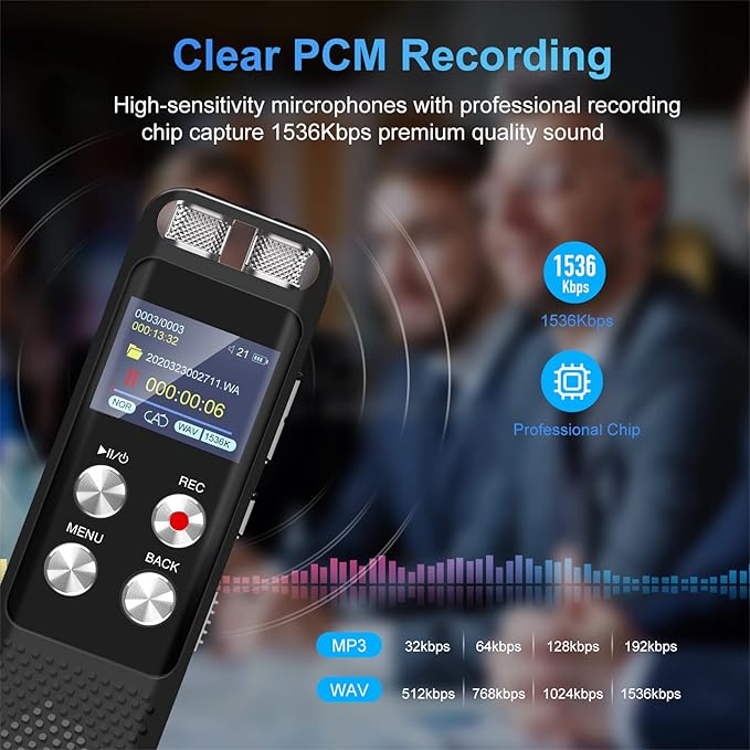 136GB Digital Voice Recorder: Voice Activated Recorders with Playback, Audio Recording Device for Lectures Meetings, Dictaphone Sound Portable Tape Recorder with Password | USB