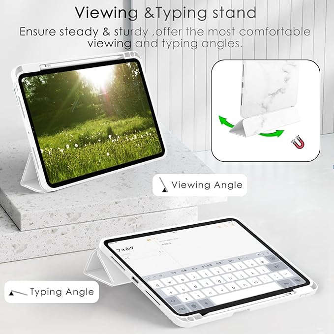 ZryXal New iPad Pro 13 Inch Case (M5) 2025 / (M4) 2024 with Pencil Holder, Smart iPad Case [Support Pencil Pro and Pencil (USB-C)], Support Touch ID and Auto Wake/Sleep (Marble White)