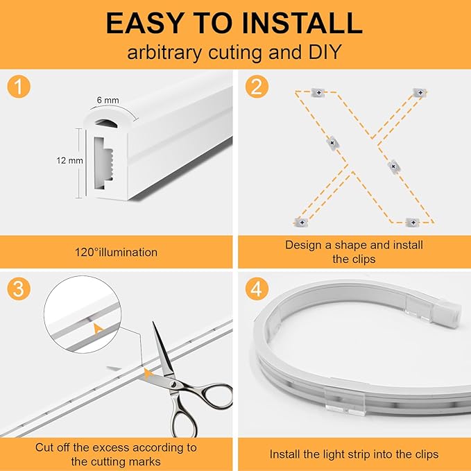 Neon Light Strips, Warm White Dimmable LED Strip Lights, 16.4ft/5m Flexible Waterproof LED Neon Rope Lights DIY LED Strip Lights for Gaming Bedroom Outdoor Decor (Power Adapter Included)