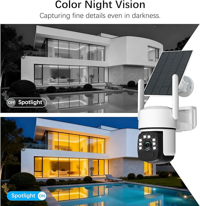Solar Security Cameras Wireless Outdoor,4 Cam-Kit,Solar-Powered,No Subscription,Home Security Cameras System with 4MP Color Night Vision,Auto Tracking,Spotlight & Siren,64GB Memory Card,2.4 & 5G WiFi