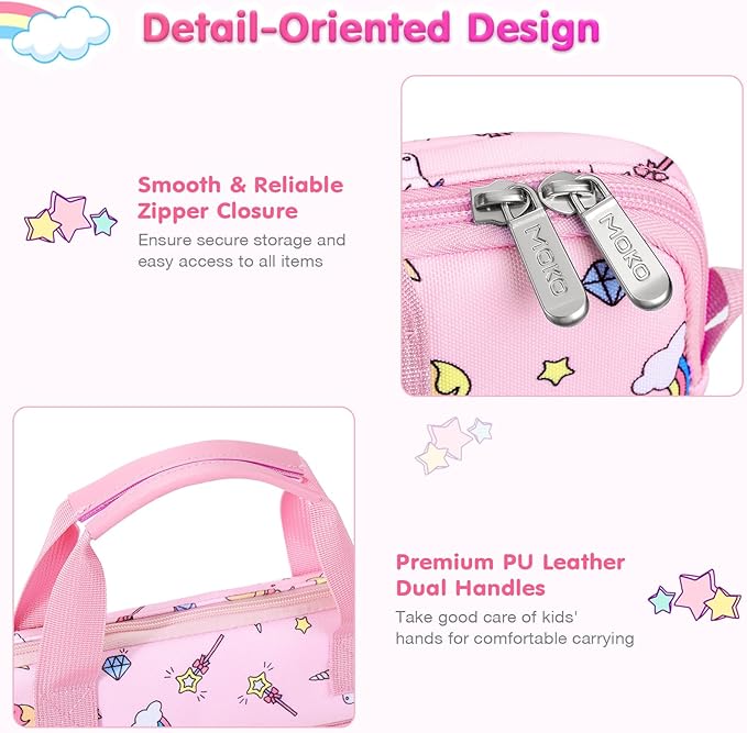MoKo 10-12.5 Inch Kids Tablet Sleeve Carrying Case for Fire HD 10 13th/11th Gen, Fire HD 8/7 Kids 2022, Tablet Bag with Shoulder Strap for 10/10.1 Inch Android 12/13, Pink Unicorn