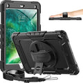 Timecity for iPad 6th/5th Generation Case, for iPad 9.7 inch Case 2018/2017 with Screen Protector, 360 Rotating Stand/Hand Strap, Full-Body Protective Case for iPad 6th/5th Gen/Air 2/ Pro 9.7''-Black
