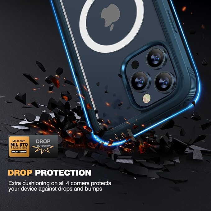 Diaclara Magnetic Designed for iPhone 15 Pro Max Case Full Body Bumper,[Compatible with MagSafe] Military Drop Proof Cover with Built-in Touch Sensitive Anti-Scratch Screen Protector,Blue