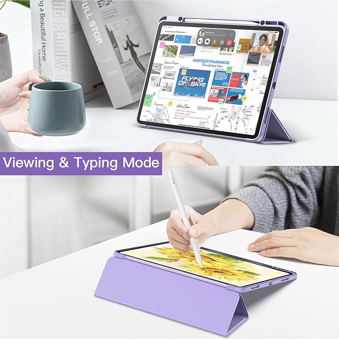 JETech Case for iPad Air 13-Inch M4/M3/M2 (2026/2025/2024) with Pencil Holder, Clear Transparent Back Shell Slim Stand Shockproof Tablet Cover, Auto Wake/Sleep (Purple)