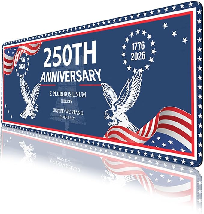 250 Anniversary Desk Mat Gaming Mouse Pad Liberty Bell America Flag Eagle Mouse Pad Extended Laptop Keyboard Mat Desk Pad Office Computer Keyboard Laptop Home 31.5"x11.8"