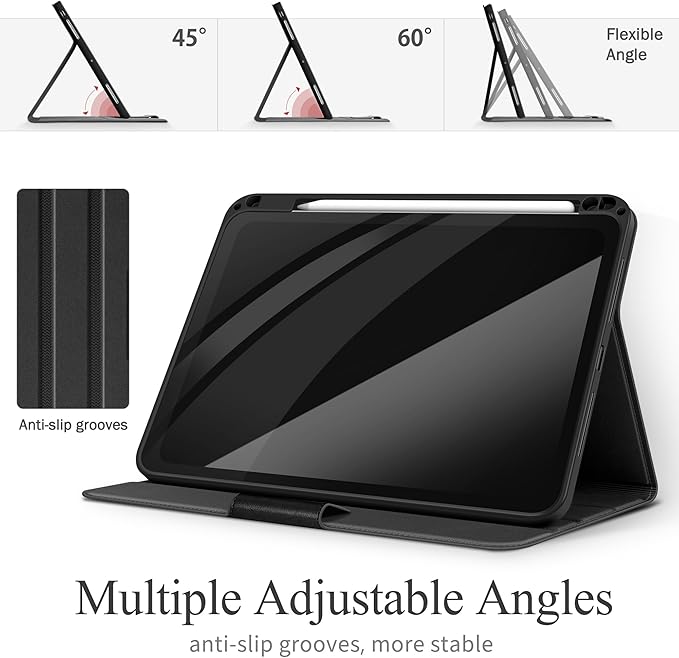 auaua Case for iPad Pro 11 Inch (M5/M4) 2025/2024, with Pencil Holder and Pocket, Multiple Angles Viewing, Magnetic Closure, Auto Sleep/Wake (Black)