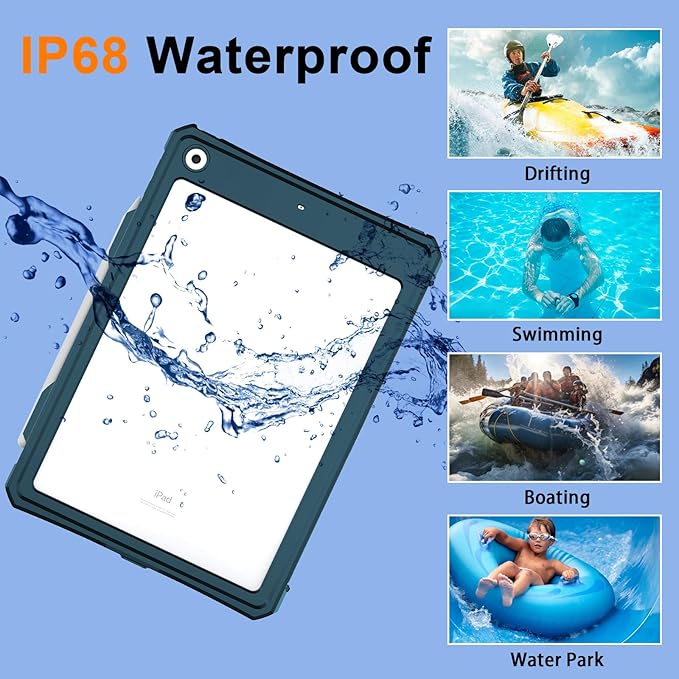 iPad 9th 8th 7th Generation Case Waterproof, Full Body Protective Shockproof Case with Built-in Screen Protector, Pencil Holder, Stand, Shoulder Strap for iPad 9th 8th 7th Gen 10.2 inch Teal