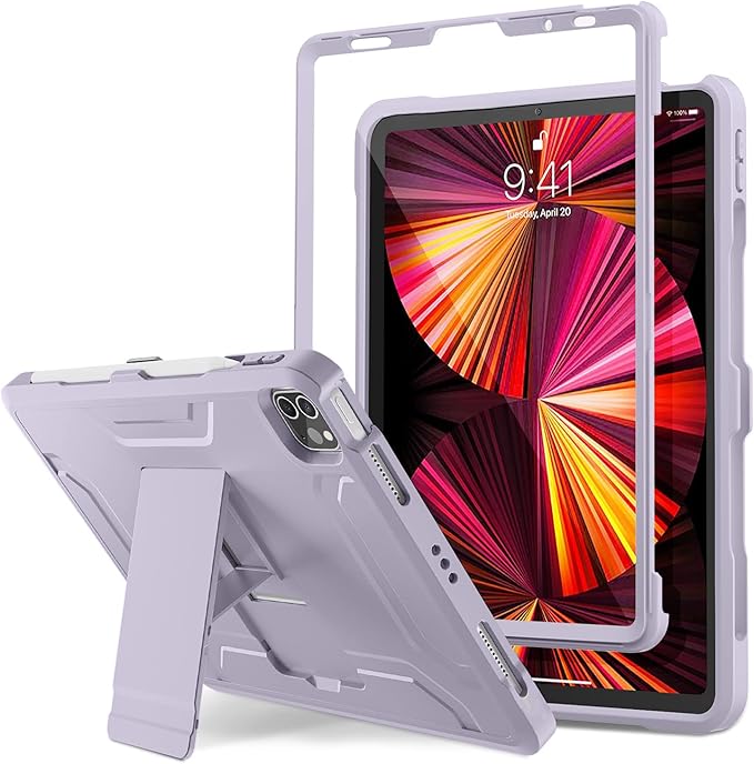 DTTO for iPad Pro 11 inch Case 2022(4th Gen)/2021(3rd Gen), [Screen Protector] Dual Layer Full Body Protection Cover with Pencil Holder, Also Fit iPad Pro 11'' 2020&2018/iPad Air 5/Air 4 - Taro Purple
