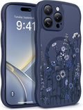 GVIEWIN for iPhone 15 Pro Case Compatible with MagSafe [Curly Wave Edge][Full Camera Protection] Floral Translucent Shockproof Magnetic Women Phone Case for iPhone 15 Pro 6.1'', Floratopia/Blue