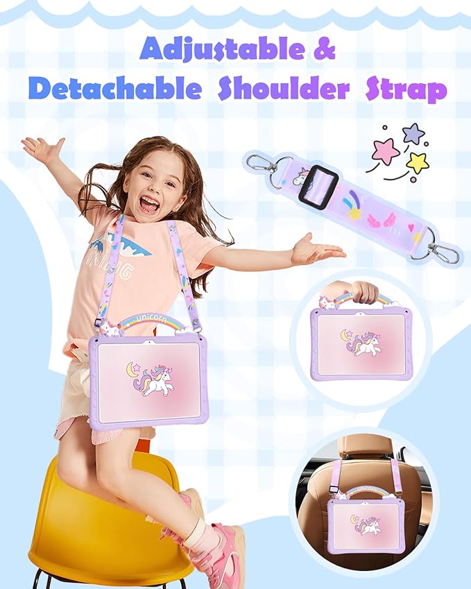 Wazzasoft for iPad 10th Generation Case 10.9 Inch Girls Cute Girly Cartoon Kawaii Pretty Purple Design Cover with Stand & Strap Unique Women Teens Funda for Apple iPad 10th Gen 2022 A2696 A2757 A2777