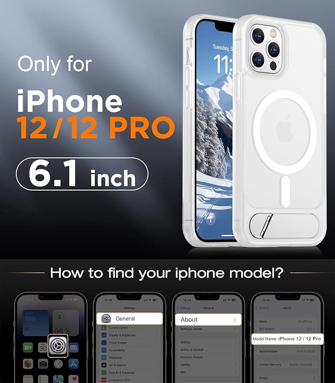 Magnetic Compatible with iPhone 12 Case & iPhone 12 Pro Case, [Built-in Invisible Kickstand][Compatible with MagSafe][Military Grade Shockproof] Slim Translucent Matte Phone Case 6.1"