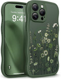 GVIEWIN for iPhone 15 Pro Case Compatible with MagSafe [Curly Wave Edge][Full Camera Protection] Floral Translucent Shockproof Magnetic Women Phone Case for iPhone 15 Pro 6.1'',Floratopia/Forest Green