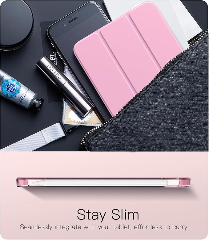 TiMOVO Case for iPad mini 7 A17 Pro 8.3-inch 2024, iPad mini 6th Generation Case, Slim Translucent Hard Back Folio Cover Support Touch ID & Apple Pencil Charging, Auto Wake/Sleep, Flowers Pink