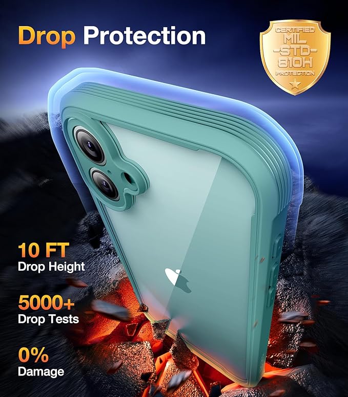 Diaclara Designed for iPhone 16 Plus Case 6.7 Inch,Upgraded [Full Camera Protection] Full Body Rugged Clear Bumper Case w/Built-in Screen Protector for 16 Plus,Teal