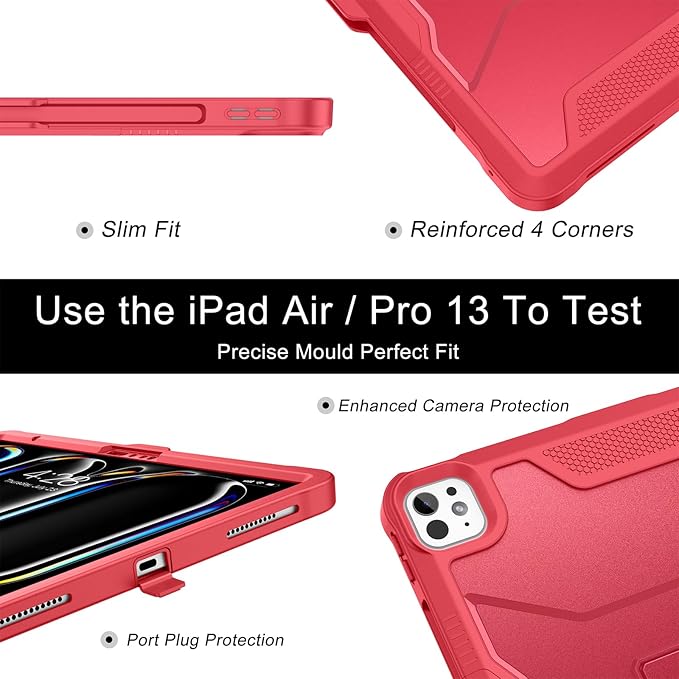 Soke Case for iPad Pro 13 Inch M5/M4 & iPad Air 13 Inch M4/M3/M2(2026/2025/2024), iPad Pro 12.9(2022 2021 2020,6th/5th/4th Gen), Rugged Shockproof Protective Cover - Burgundy Red