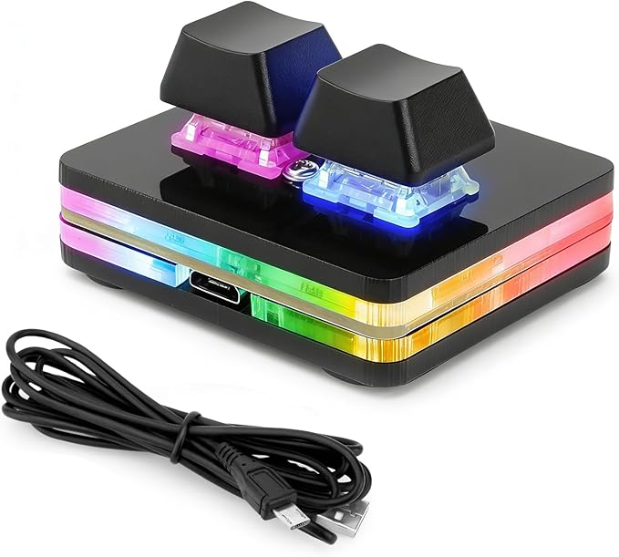 aikeec Black 2-Key OSU Hot Swap Game Keyboards USB Wired RGB Mechanical Keypad,Autonomous Programming Macro with Software Switches