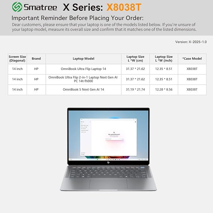 Smatree Hard EVA Protective Sleeve Compatible for 14 inch HP OmniBook Ultra Flip 2-in-1 Laptop Next Gen AI PC 14t/Ultra Flip Laptop 14, for 14 inch HP OmniBook 5 Next Gen AI 14 Case (X8038T)