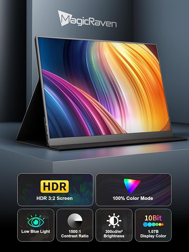 MAGICRAVEN Wired Portable Monitor for Laptop, 15.6" Portable Monitor - 1080P FHD Second Screen for Home & Office