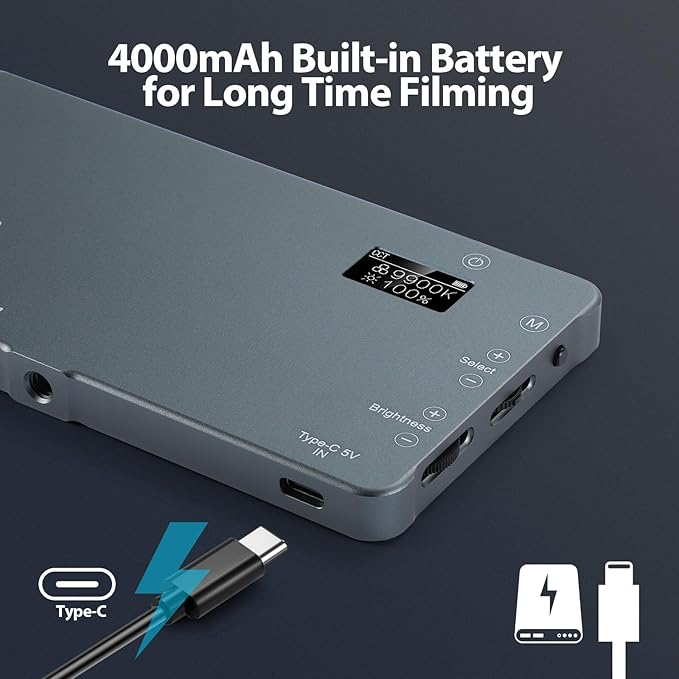 ENEGON 4000mAh Rechargeable Mountable Bicolor LED Video Light with Mini Panel for Professional DSLR Cameras | Photo Video Lighting Long Battery Life | Fits for iPhone Sony Canon Nikon Fuji Panasonic