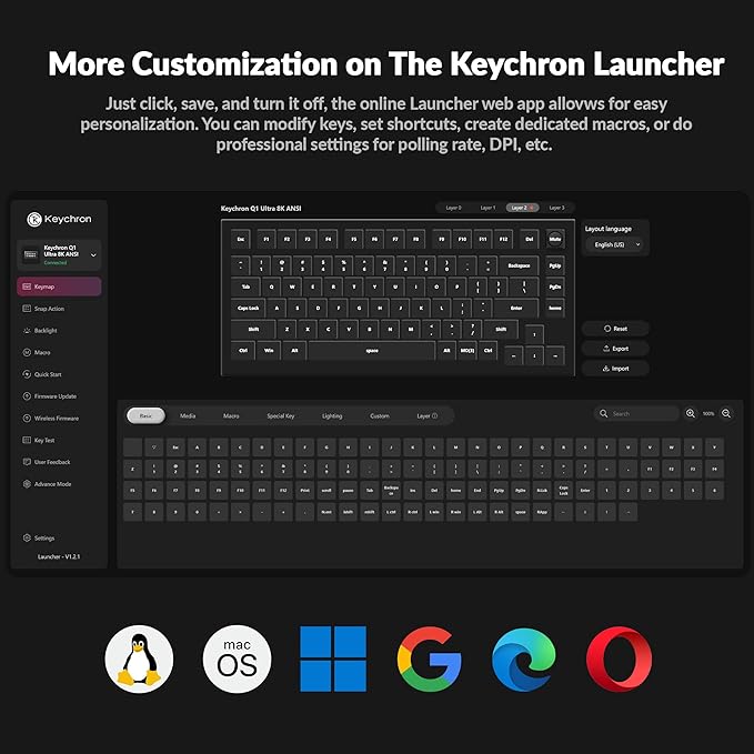 Keychron Q1 Ultra 8K 75% Wireless Mechanical Keyboard, Aluminum Hot-Swappable RGB, Red Switch, 82 Keys, 600h Battery Life, 2.4GHz/Bluetooth/Wired, ZMK Programmable, Mac Windows Linux – Black