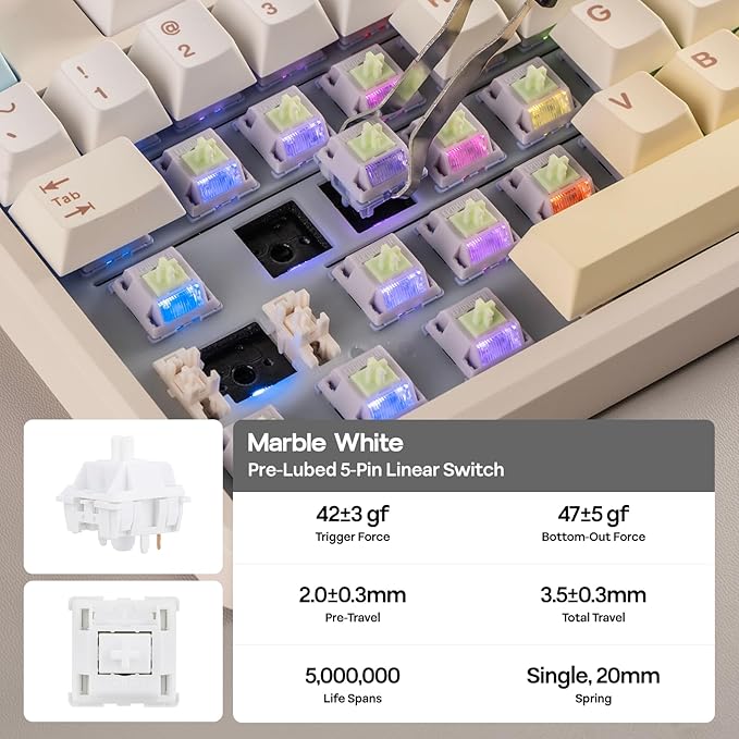 EPOMAKER Galaxy100 Lite QMK/VIA Gaming Keyboard with 8000mAh Battery and Numpad, 1800 Aluminum Mechanical Keyboard, USB-C/BT/2.4Ghz, Hot-Swap, Creamy Sound (Creamy White, Marble White Switch)