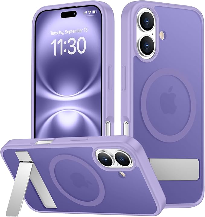 SPIDERCASE Magnetic for iPhone 16 Case,with [3 Stand Ways] [Military Grade Drop Protection] with Invisible Stand Shockproof Slim Phone Case for iPhone 16 6.1'',Light Purple