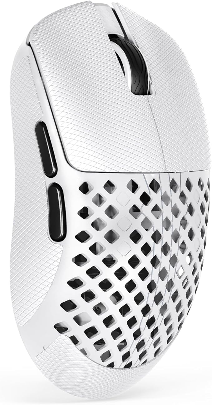 MAMBASNAKE M2 Carbon Fiber Wireless Gaming Mouse,PAW3395PRO 40K DPI Optical Sensor, BT/2.5Ghz/Wired Computer Mice for PC/Mac-White&Griptape