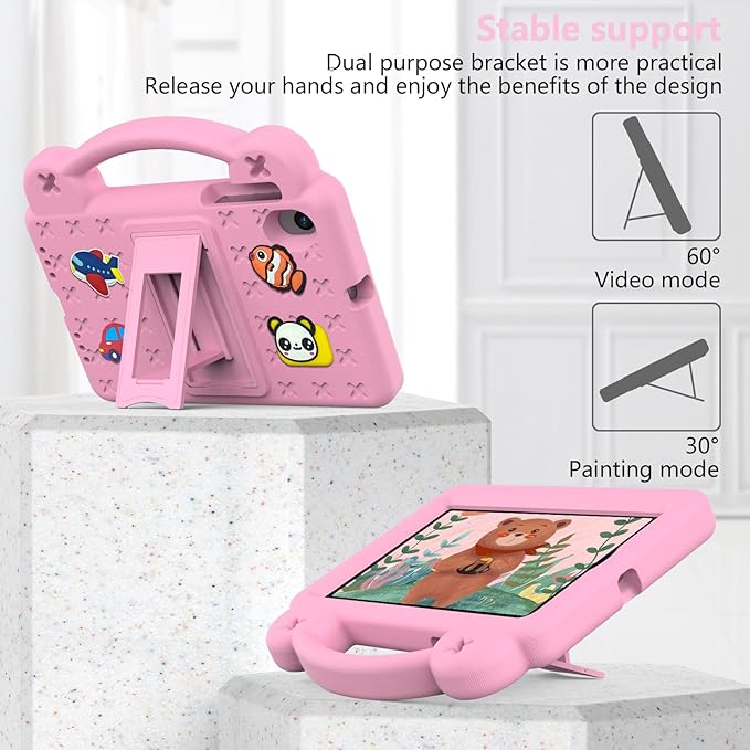 AKABEILA Compatible with ONN 10.1(4th Gen, 2024)/Teclast M50 HD 10.1/Teclast M50 Pro 10.1(2023)/Blackview Tab 80 10.1(2023) Tablet Case, Case with Shoulder Strap Handle & Pen Tray, Pink
