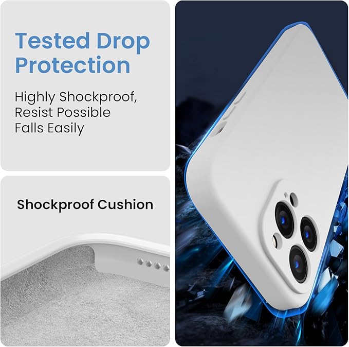 FireNova for iPhone 14 Pro Case, Silicone Upgraded [Camera Protection] Phone Case with [2 Screen Protectors], Soft Anti-Scratch Microfiber Lining Inside, 6.1 inch, White