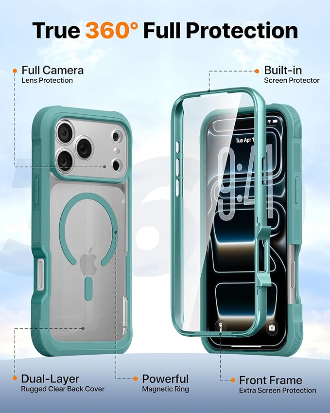 Diaclara Magnetic Designed for iPhone 17 Pro Max Case Full Body Bumper,[Compatible with MagSafe] Military Drop Proof Cover with Built-in Touch Sensitive Anti-Scratch Screen Protector,Green