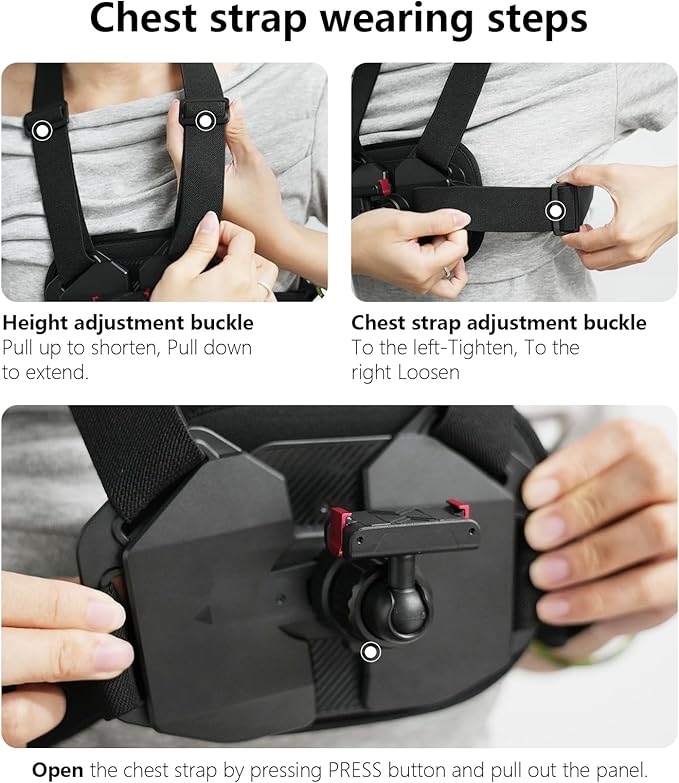 Osmo Nano Action 6 Chest Strap Mount, Wearable Cross Body Chesty Harness with Magnetic Quick Release Adapter Base for DJI Osmo 6 Motorcycle Bike Hiking Accessories
