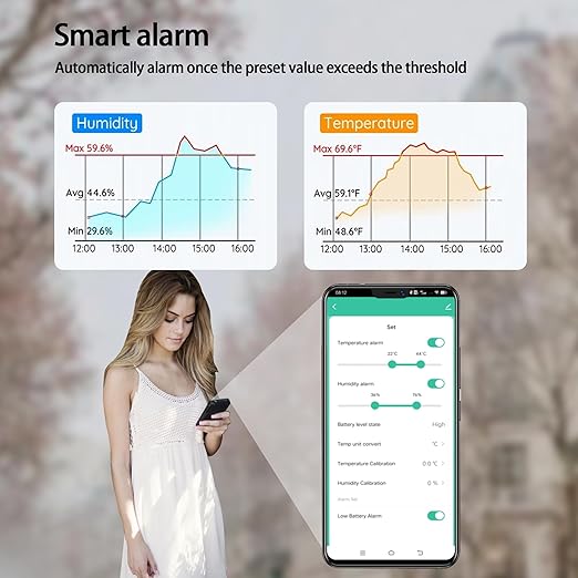 WiFi Hygrometer Thermometer Sensor, Wireless Smart Temperature Humidity Monitor with Remote App Notification Alert, for Home, Greenhouse Black (4 Pack)
