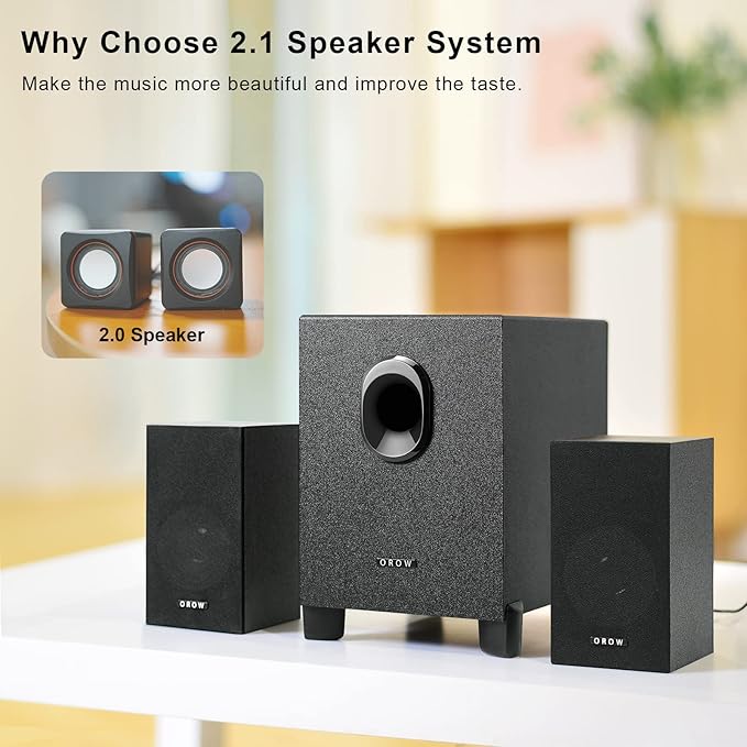 OR O R O W OROW S211 New USB-Powered 2.1 Multimedia Speakers System with Subwoofer,16W Computer Speakers,Strong Bass,3.5mm Audio Inputs,Great for PC/PS4/TV (Wooden)