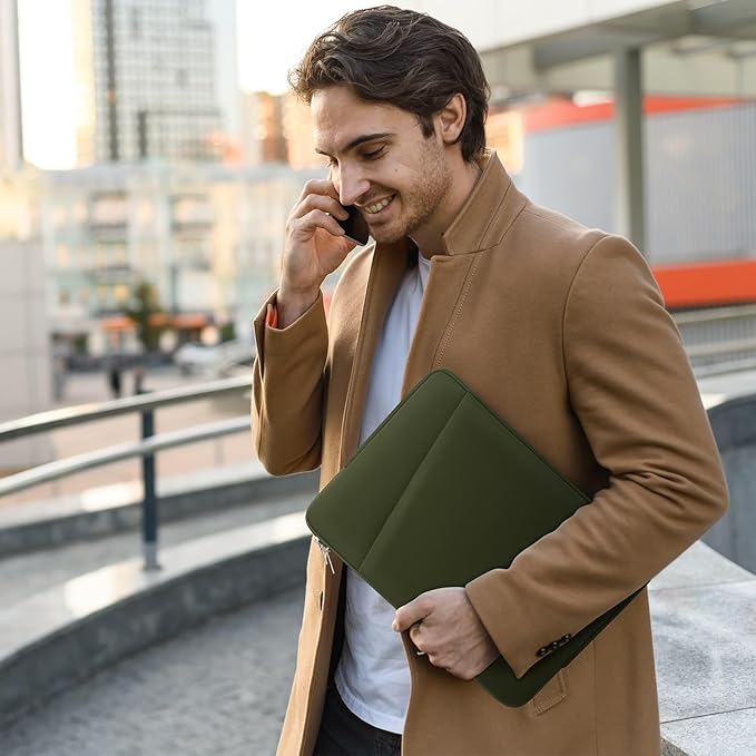 Laptop Sleeve Case with Zipper Accessory Pocket Compatible with 15.6 inches HP Dell Asus Lenovo Padded Computer Pouch Cover Shockproof Protective for 15.6” Laptop/Chromebook/Tablet,Green