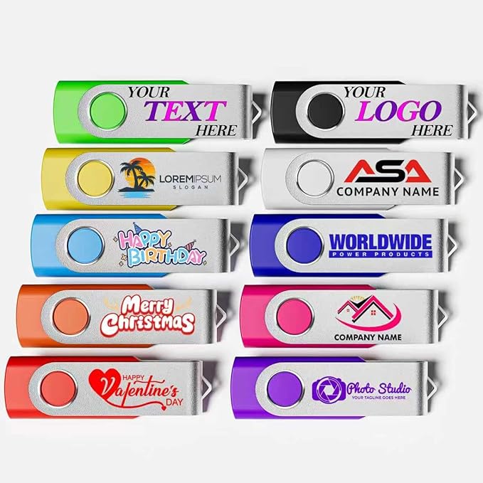 Custom USB 2.0 Personalized Flash Drive 64GB, 500Pcs High-Speed Memory Sticks with Printed Logo/Text, Bulk Promotional Thumb Drives for Company AD/Education/Wedding/Corporate Event