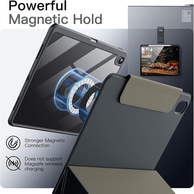 JETech Magnetic Detachable Case for iPad Air 13-Inch M4/M3/M2 (2026/2025/2024) with Pencil Holder, Removable Rotating Clear Cover, Portrait/Landscape Stand with Raised Screen View (Space Gray)