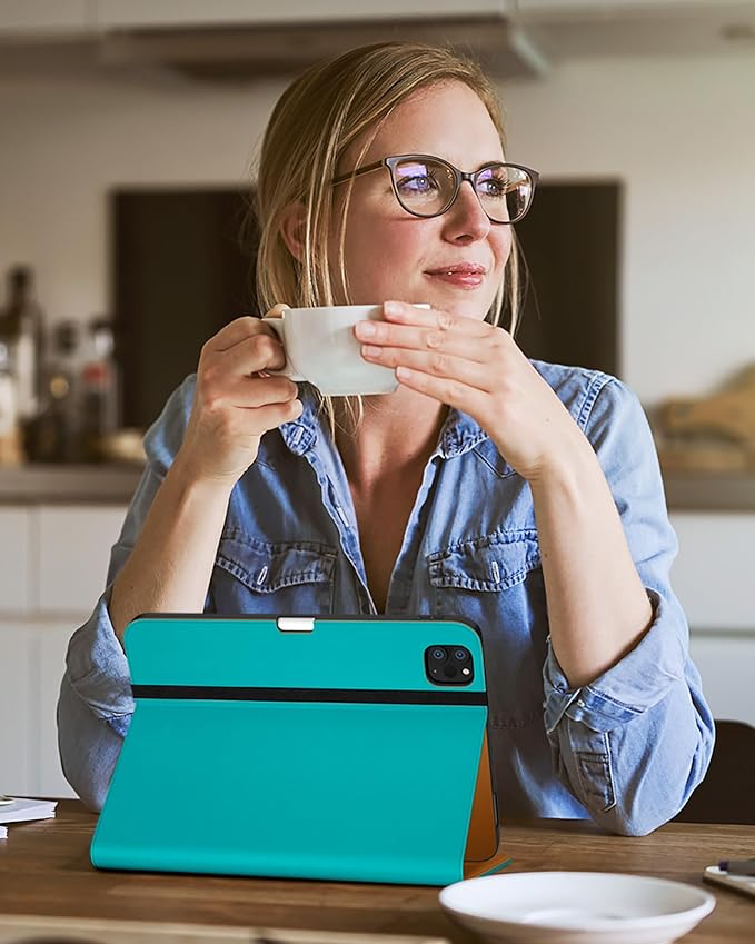 DTTO Case for iPad Pro 11 Inch 4th / 3rd / 2nd / 1st Generation 2022/2021/2020/2018,Premium PU Leather Folio Stand Cover with Hand Strap, Auto Wake/Sleep,Multiple Viewing Angles, Cyan Blue