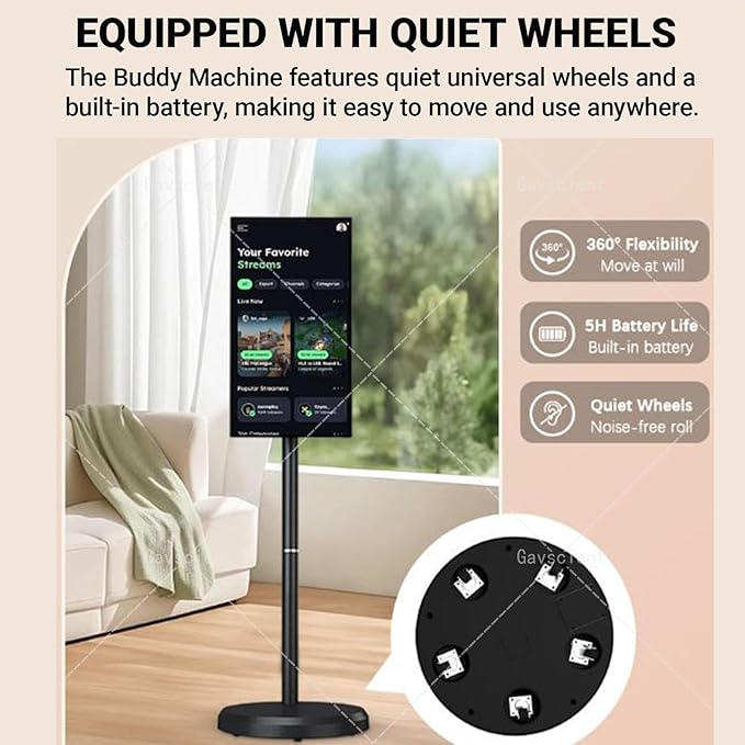 4K Smart Portable TV On Wheels, Touch Screen Monitor with 4K HD Display, Android 12 OS, Full Swivel Rotation, Dual Speakers & Wireless Connectivity for Home/Office/Travel 21.5-4/128