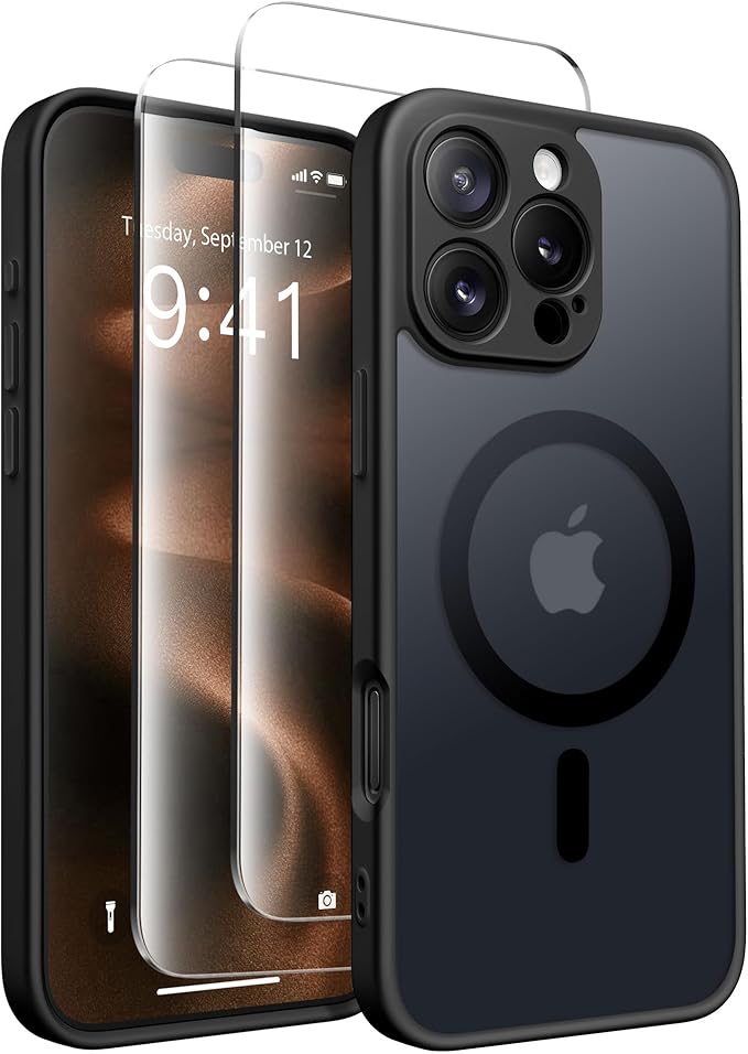 CAPRARO Magnetic Compatible with iPhone 16 Pro Case, Upgraded [Full Camera Protection] [Compatible with MagSafe] Protective Translucent Matte Women Girl Phone Case Cover, Black