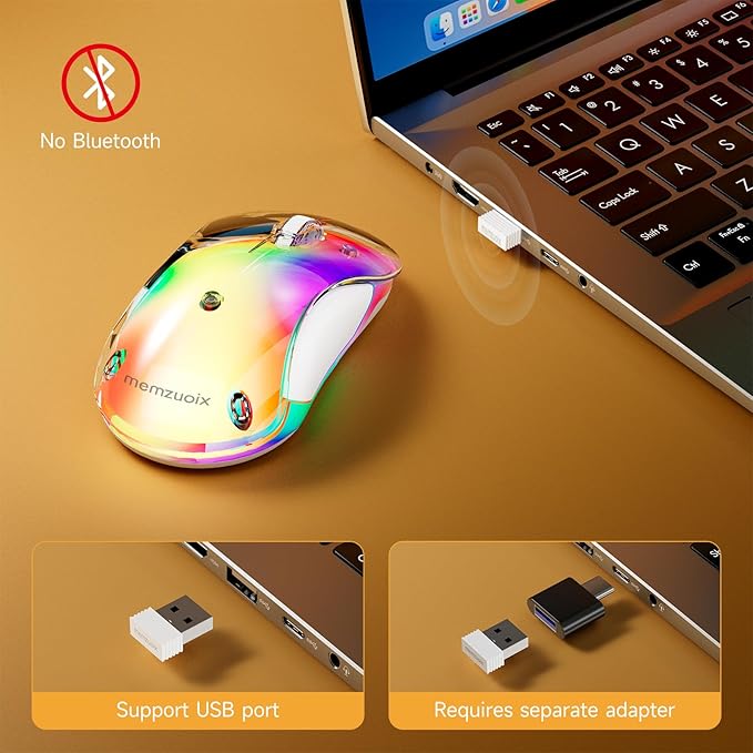 memzuoix 2.4G LED Wireless Mouse, Rechargeable Ergonomic Mouse with Detachable Cover, 1400 DPI Portable Optical Computer Mouse with USB Receiver for Laptop, PC, Desktop and MacBook, 5 Buttons