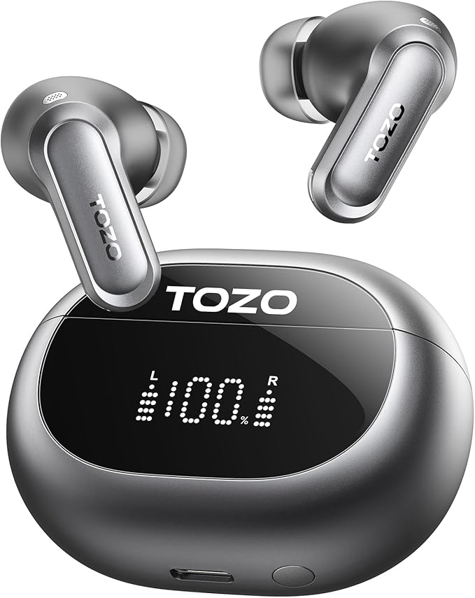 TOZO NC20 Active Noise Cancelling Wireless Earbuds, LDAC Hi-Res Sound Bluetooth Headphones, 6 Mics AI Call Ear Buds 80H Playtime, Dual Pairing, 32 EQ via App, IPX8 Waterproof, Wireless Charging Case