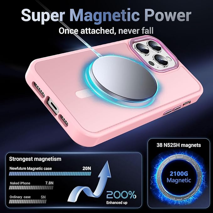 Newfuture Designed for iPhone 14 Pro Case with Magnetic [13 FT Military Drop Protection] [Compatible with Magsafe] Slim Translucent Matte Shockproof with Anti-Fingerprint Phone Case, Tender Pink